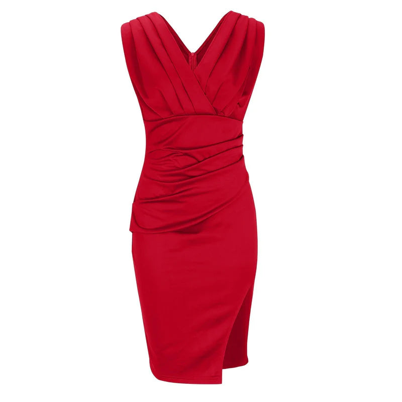 Vania™ | V‑Neck Slit Midi Dress