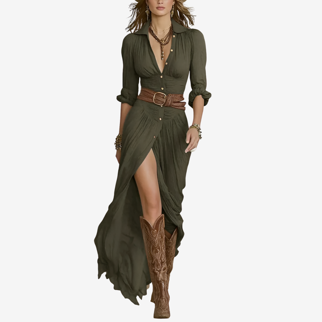 Knightsbridge Belle™ | Waist Pleated Maxi Shirt Dress