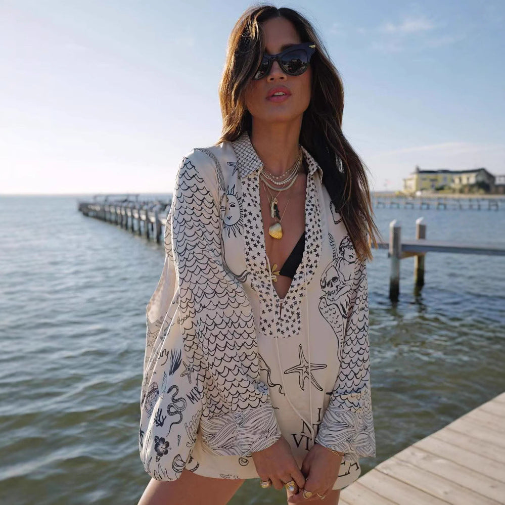 RoyalHoliday™ | Printed Shirt & Elastic Waist Shorts