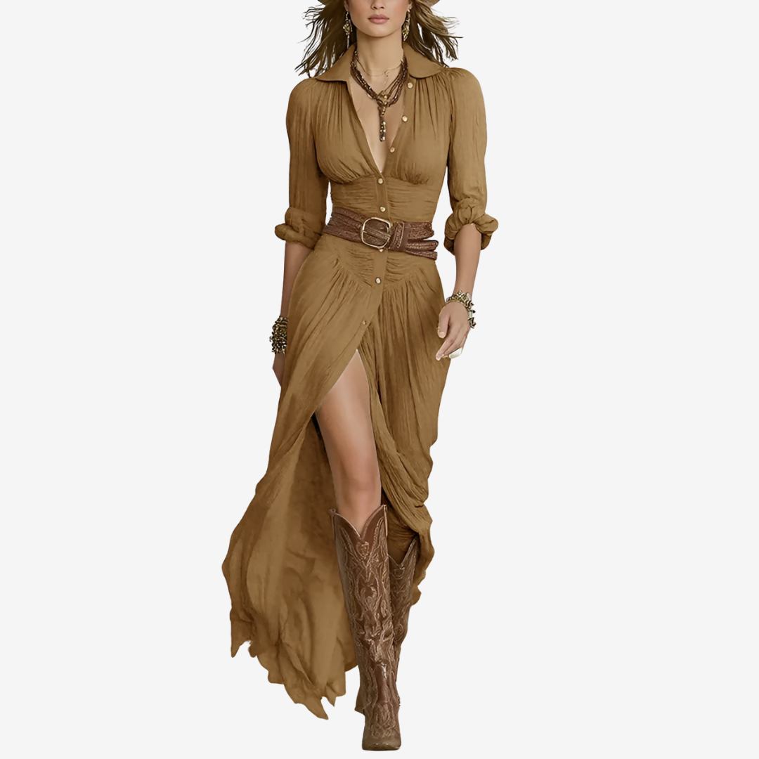 Knightsbridge Belle™ | Waist Pleated Maxi Shirt Dress