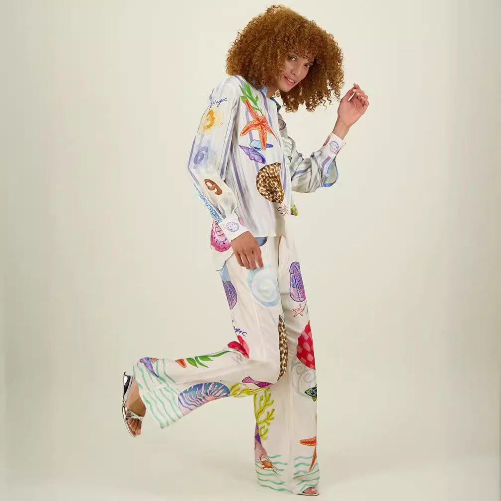 Seabright™ | Ocean Graffiti Satin Co-Ord Set