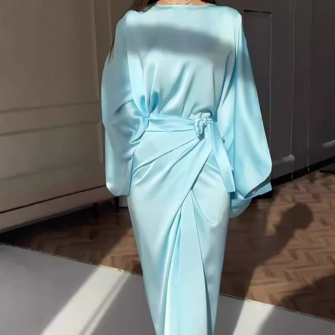 Soho Radiance™ | Flowing Batwing Satin Dress