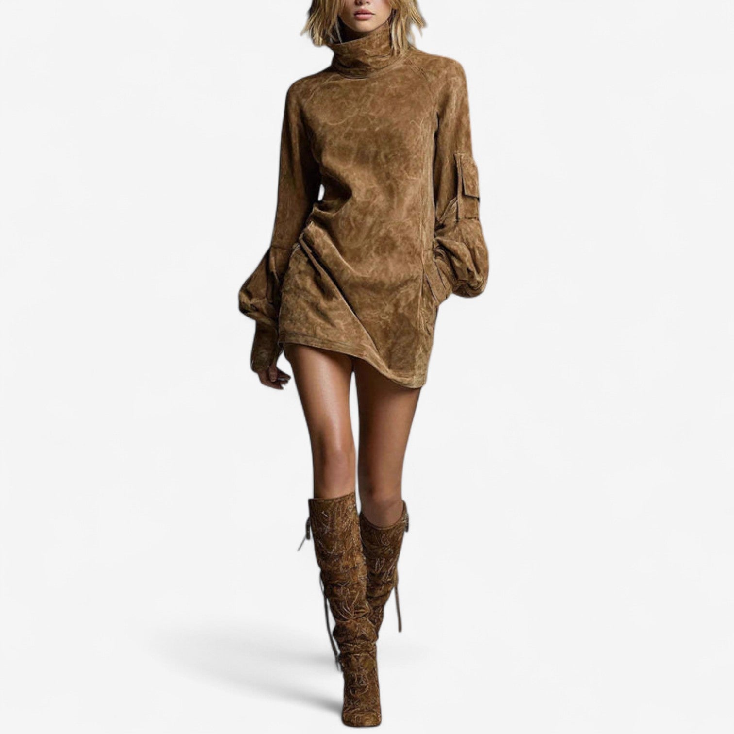 Regent Whisper™ | Suede Turtleneck Mini Dress
