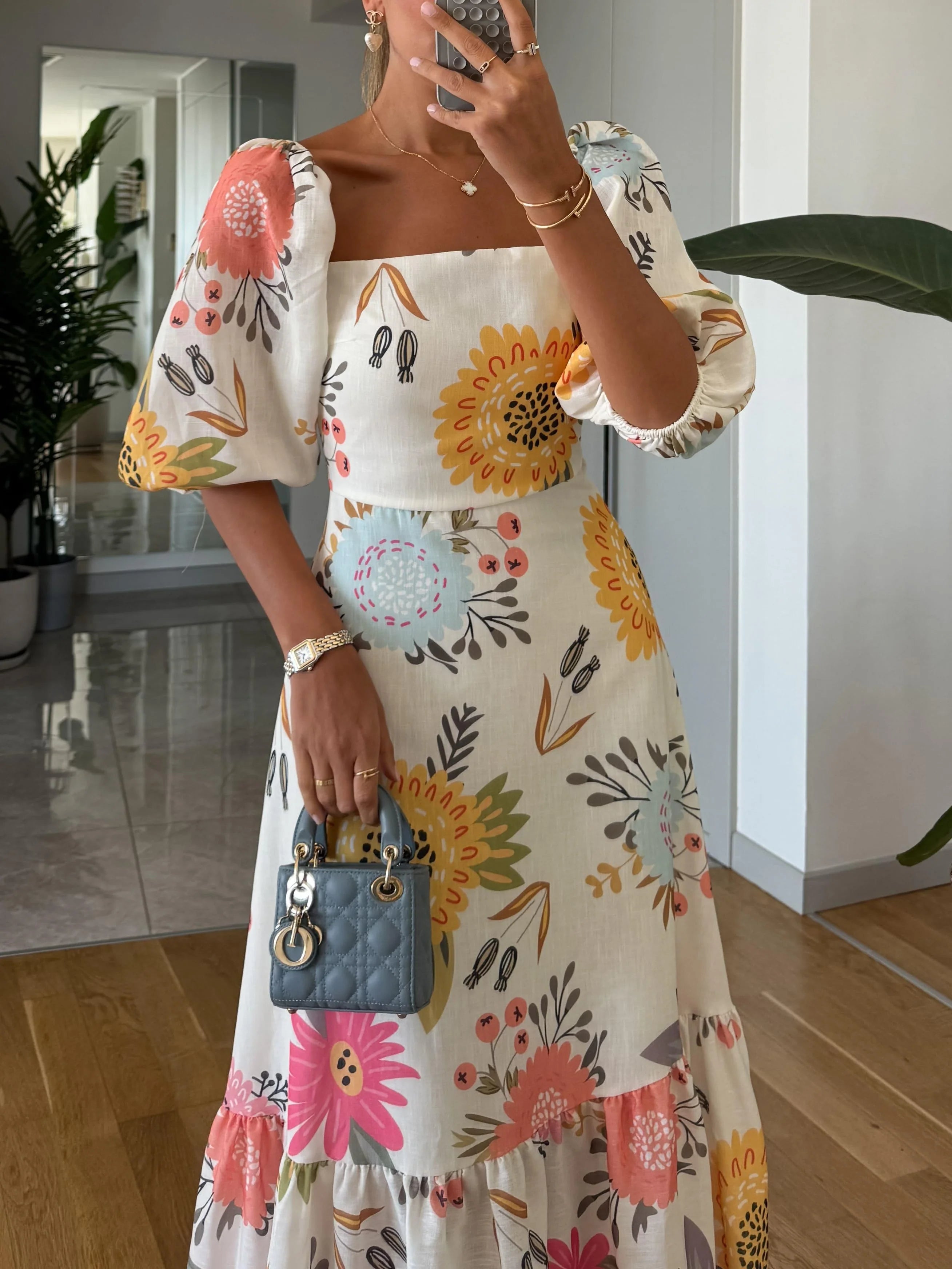 Cotton & Bloom™ | Square-Neck Floral Maxi Dress