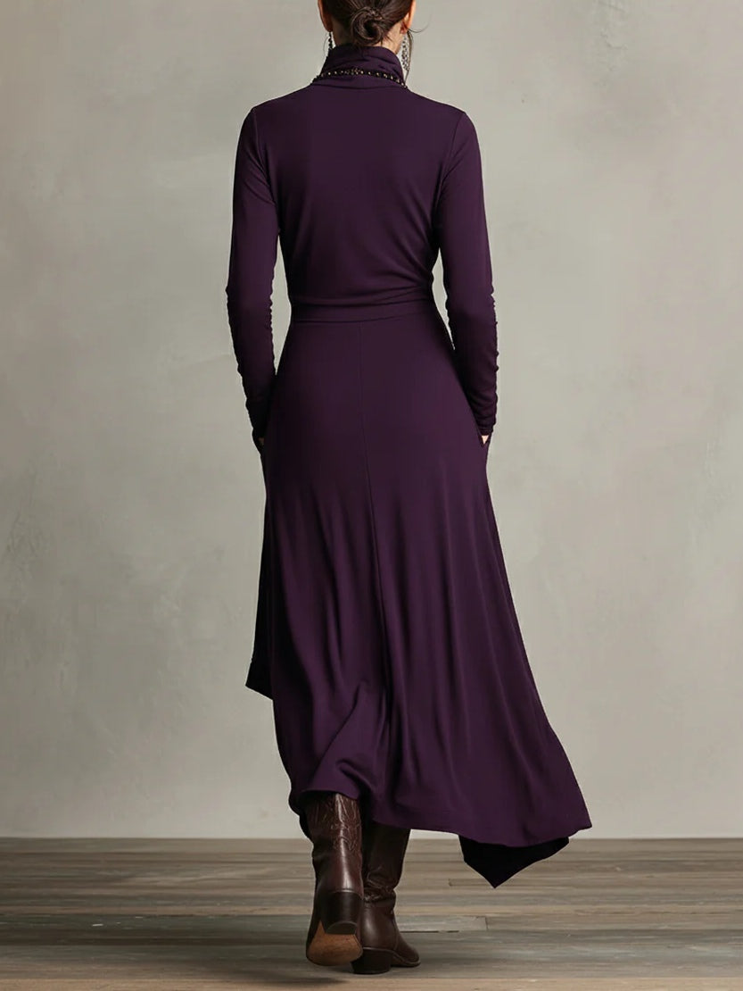 Seraphine Wycliff™ | High-Neck Asymmetrical Pleated Maxi Dress