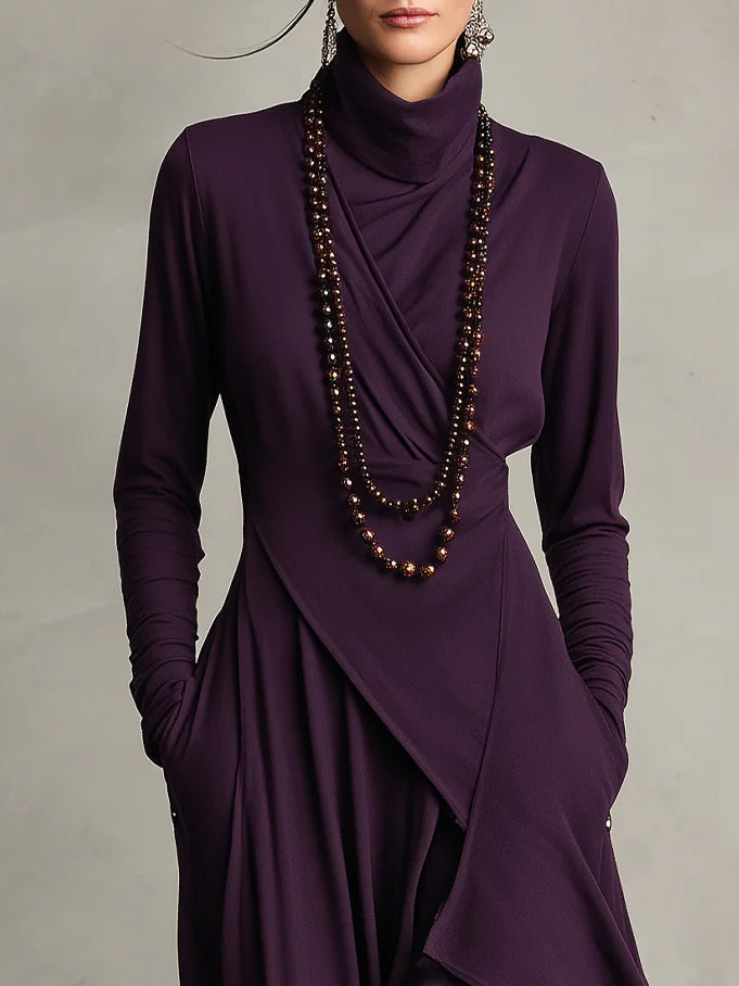Seraphine Wycliff™ | High-Neck Asymmetrical Pleated Maxi Dress