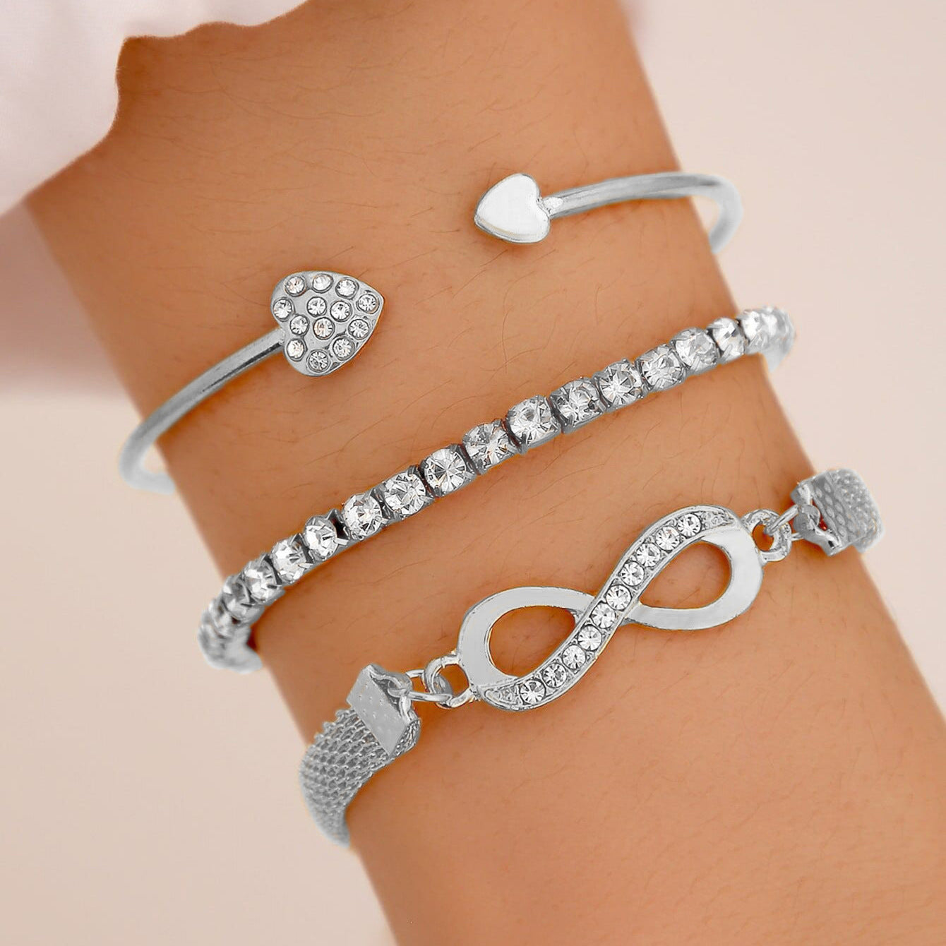 Heart Elegance™ | 3‑Piece Crystal Bracelet Set