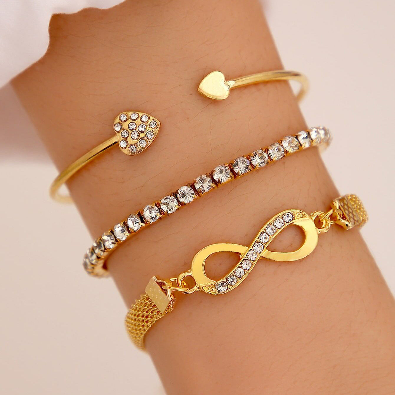 Heart Elegance™ | 3‑Piece Crystal Bracelet Set