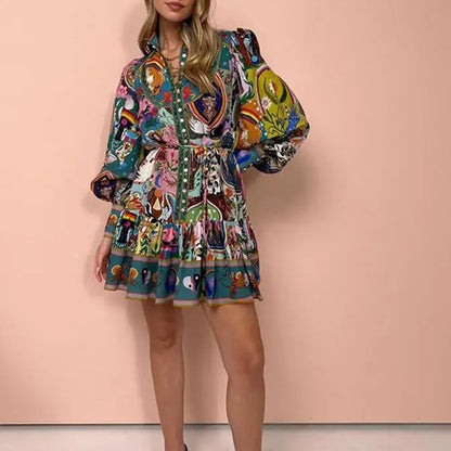 Soho Bloom™ | Printed Balloon Sleeve Mini Dress