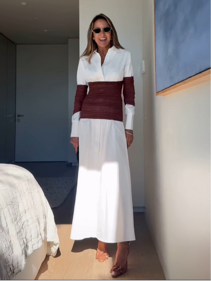 Regent Aura™ | Pleated Patchwork Shirt Maxi Dress