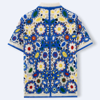 Riviera Crochet™ | Blue Trim Summer Shirt