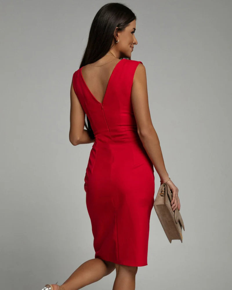 Vania™ | V‑Neck Slit Midi Dress