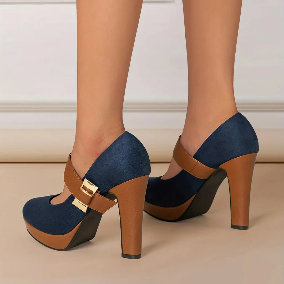 Victoria Step™ | Gold-Buckle Block Heels