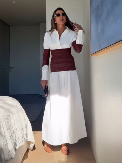 Regent Aura™ | Pleated Patchwork Shirt Maxi Dress