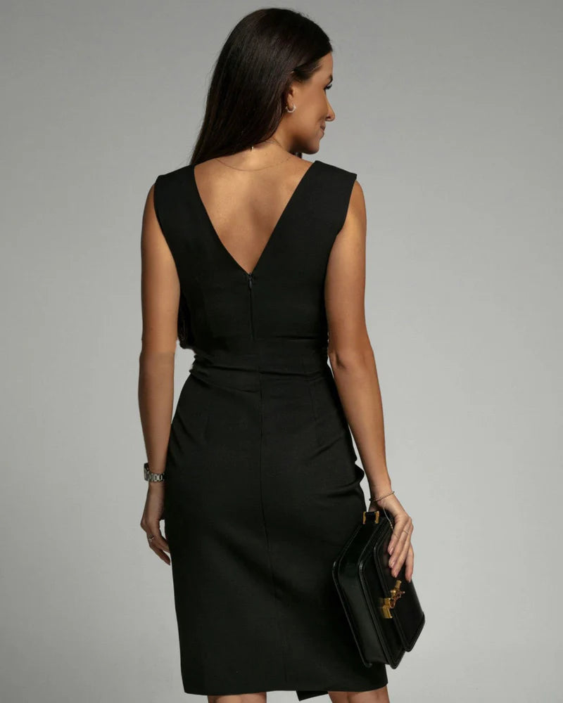 Vania™ | V‑Neck Slit Midi Dress