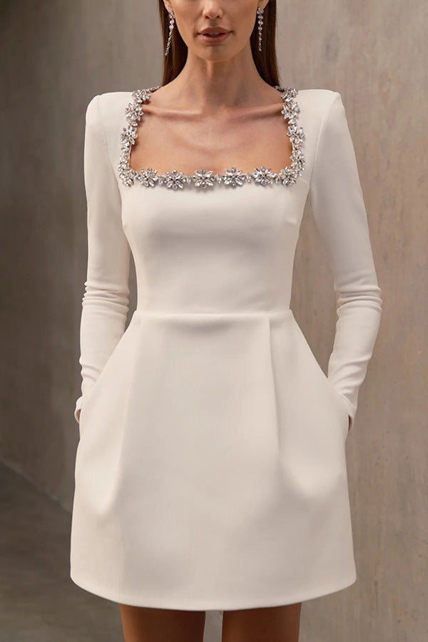 Chelsea Velvet™ | Jewel-Collar Pocketed Party Dress