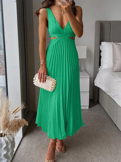 Margaux™ | Pleated Cinema‑Flow Maxi Dress