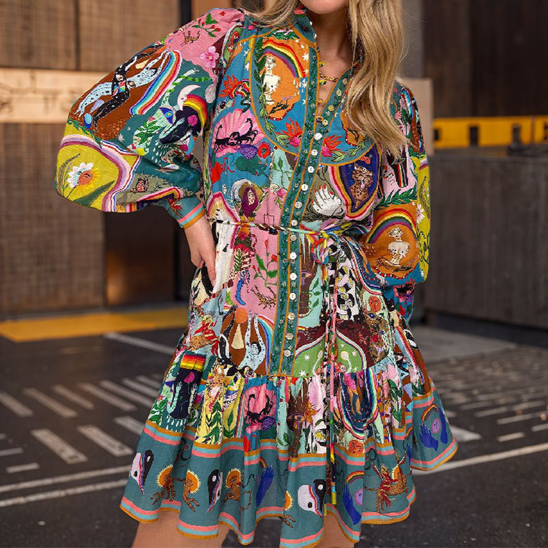 Soho Bloom™ | Printed Balloon Sleeve Mini Dress