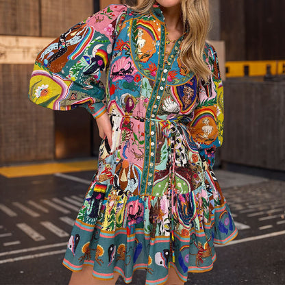 Soho Bloom™ | Printed Balloon Sleeve Mini Dress