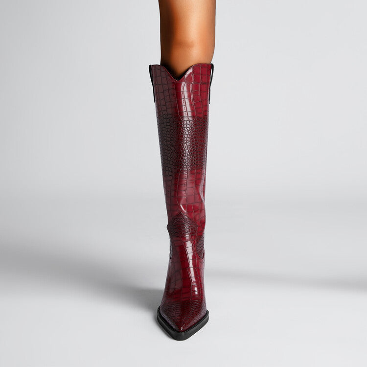 Harrow Crest™ | Croc-Embossed Block Heel Boots