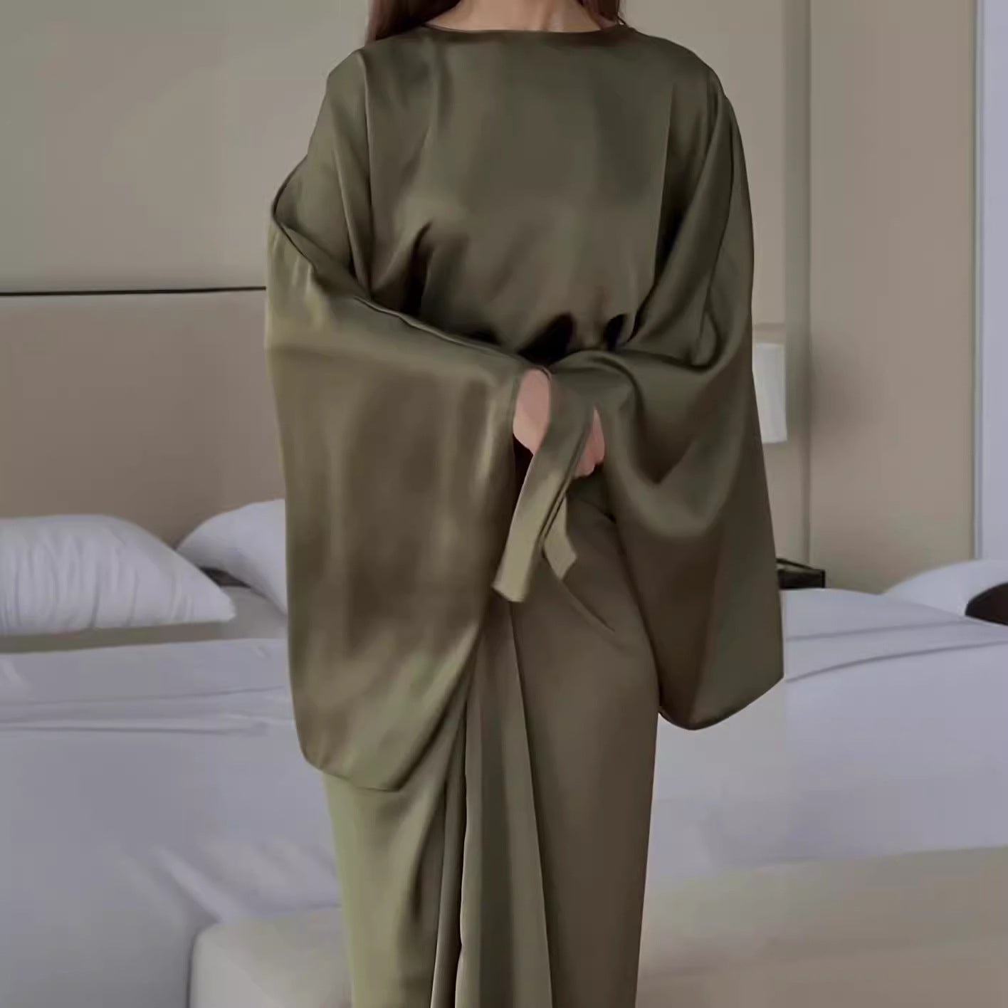 Soho Radiance™ | Flowing Batwing Satin Dress