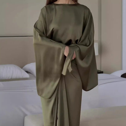 Soho Radiance™ | Flowing Batwing Satin Dress