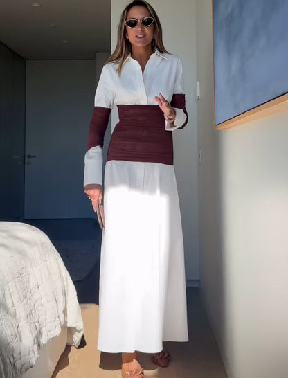 Regent Aura™ | Pleated Patchwork Shirt Maxi Dress