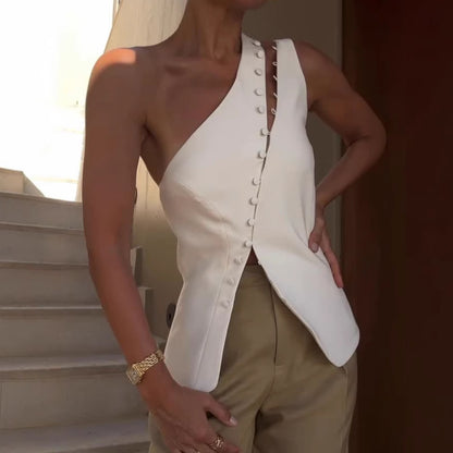 Barbican Ascent™ | One-Shoulder Button Detail Top