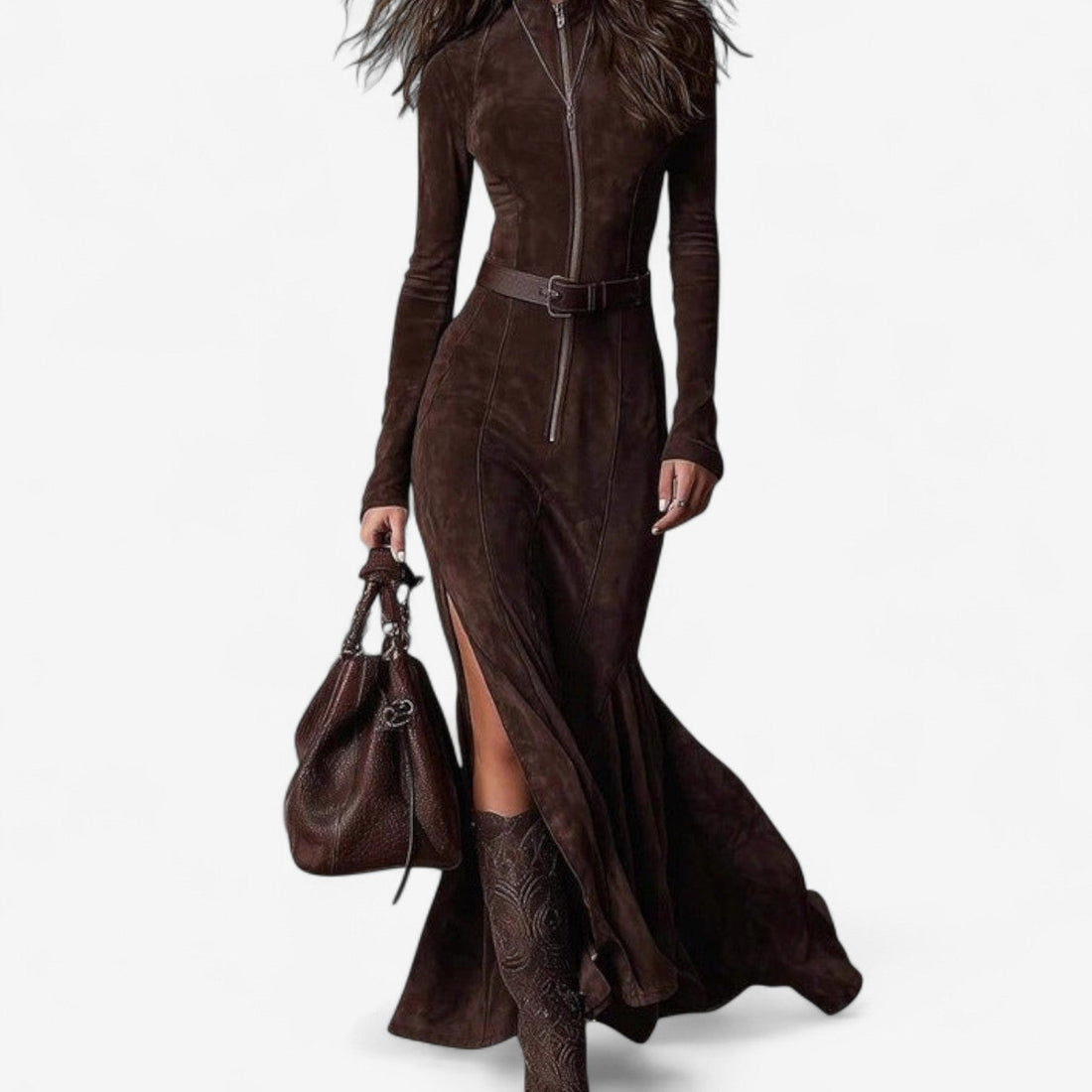 Isolde Rae™ | Zipper Slit Suede Dress