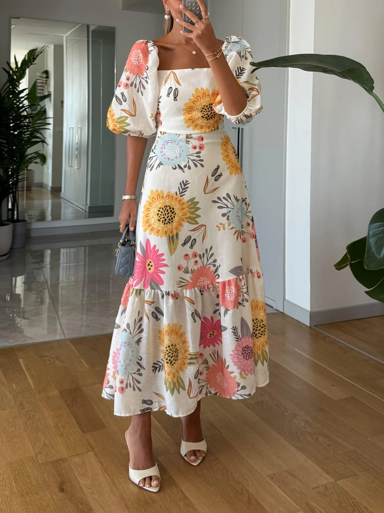 Cotton &amp; Bloom™ | Square-Neck Floral Maxi Dress