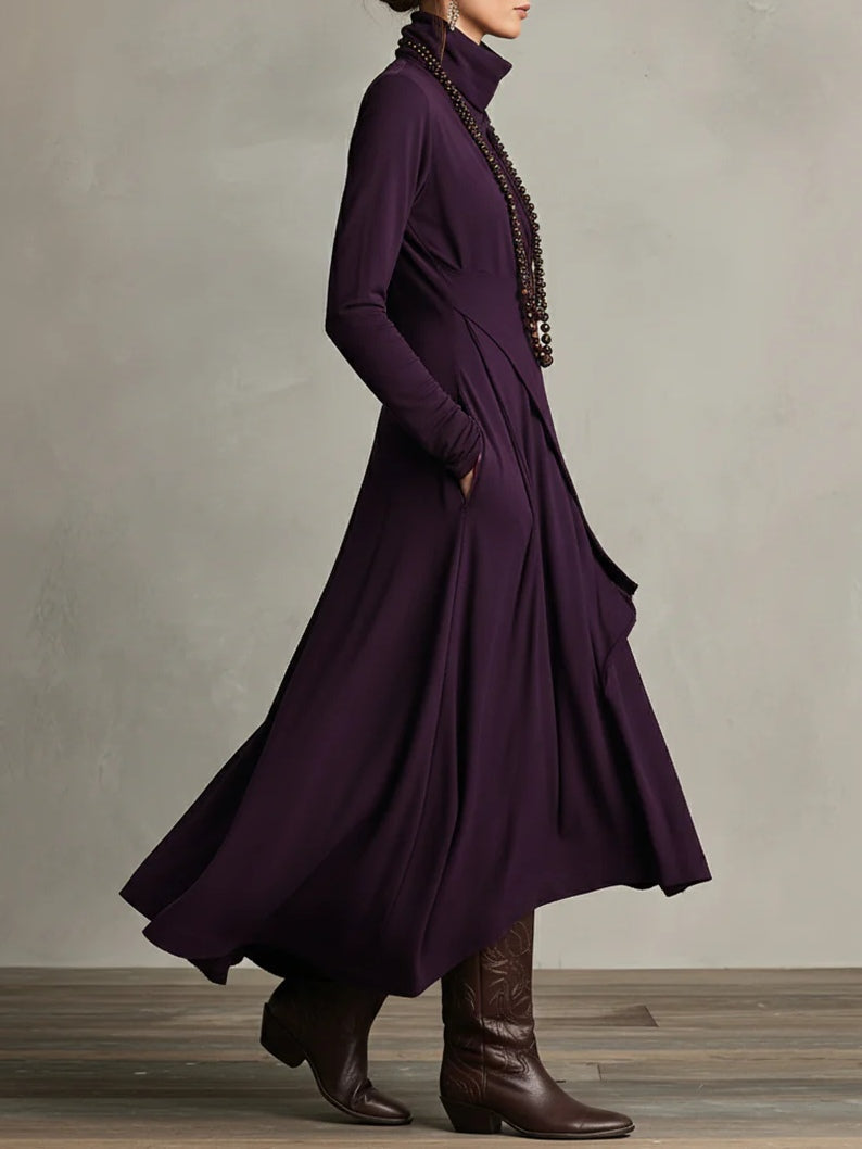 Seraphine Wycliff™ | High-Neck Asymmetrical Pleated Maxi Dress