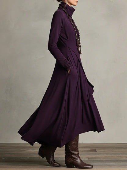 Seraphine Wycliff™ | High-Neck Asymmetrical Pleated Maxi Dress