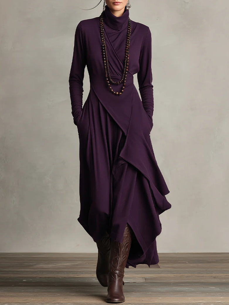 Seraphine Wycliff™ | High-Neck Asymmetrical Pleated Maxi Dress