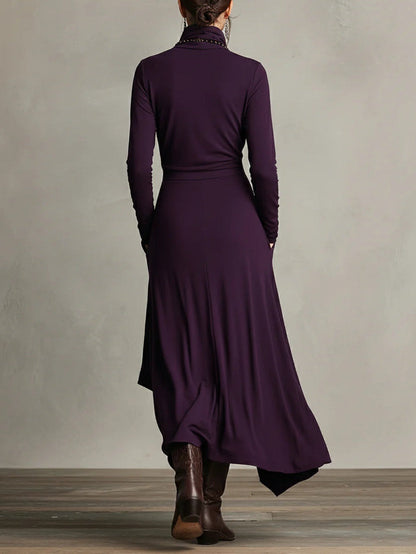 Seraphine Wycliff™ | High-Neck Asymmetrical Pleated Maxi Dress
