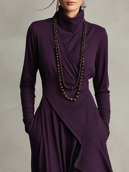 Seraphine Wycliff™ | High-Neck Asymmetrical Pleated Maxi Dress