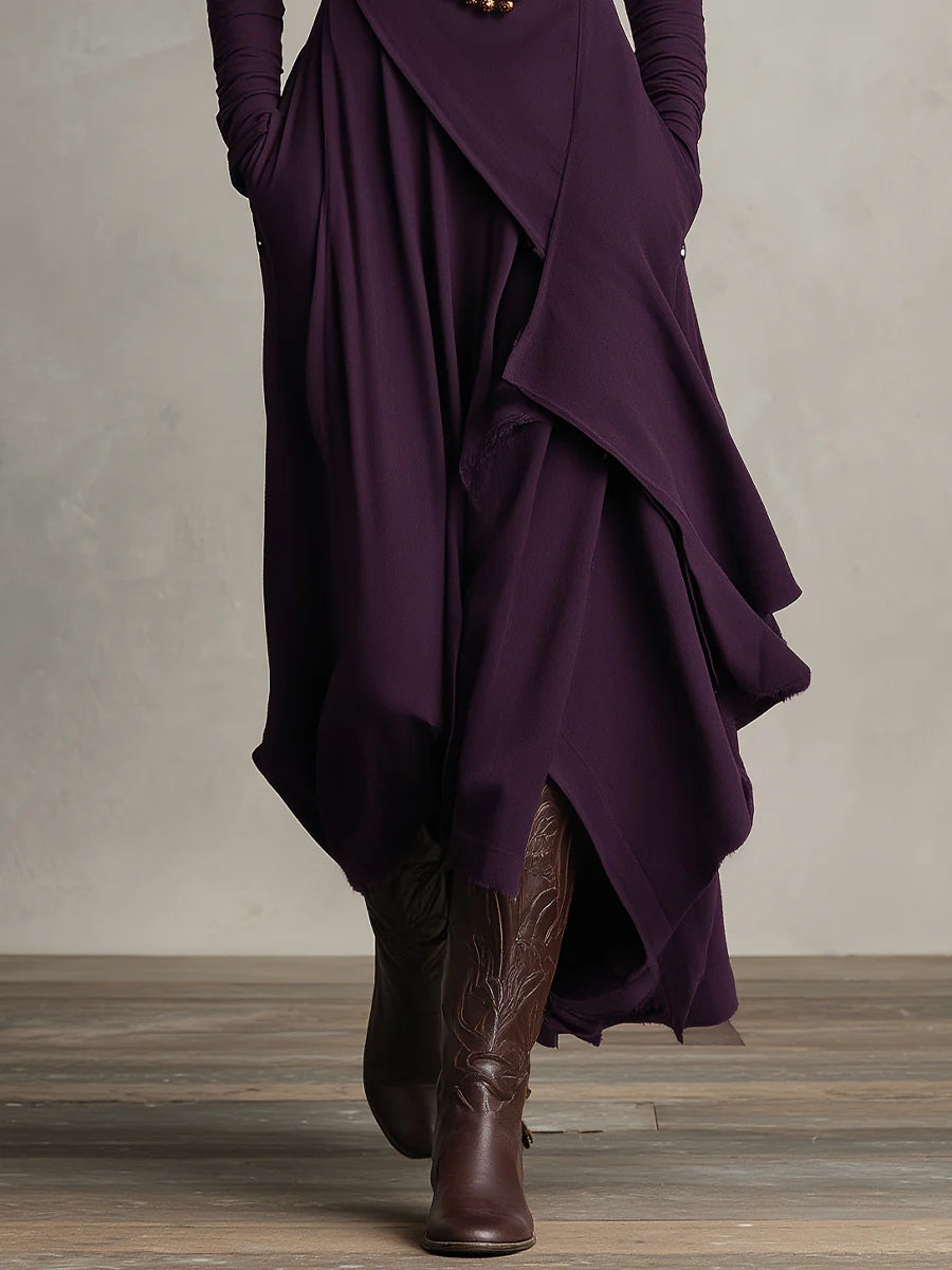 Seraphine Wycliff™ | High-Neck Asymmetrical Pleated Maxi Dress