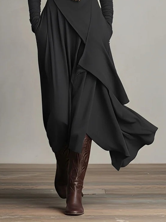 Seraphine Wycliff™ | High-Neck Asymmetrical Pleated Maxi Dress