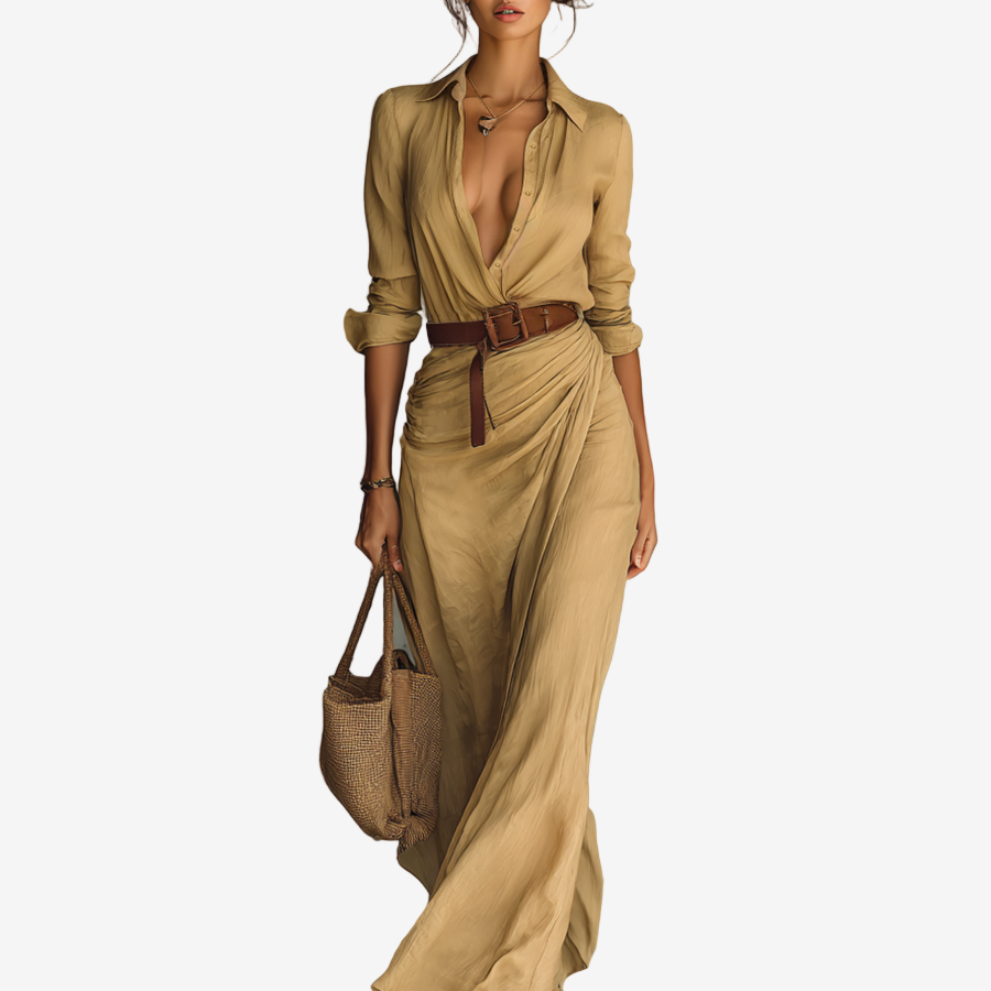 Thames Tailor™ | Lapel-Wrap Maxi Dress